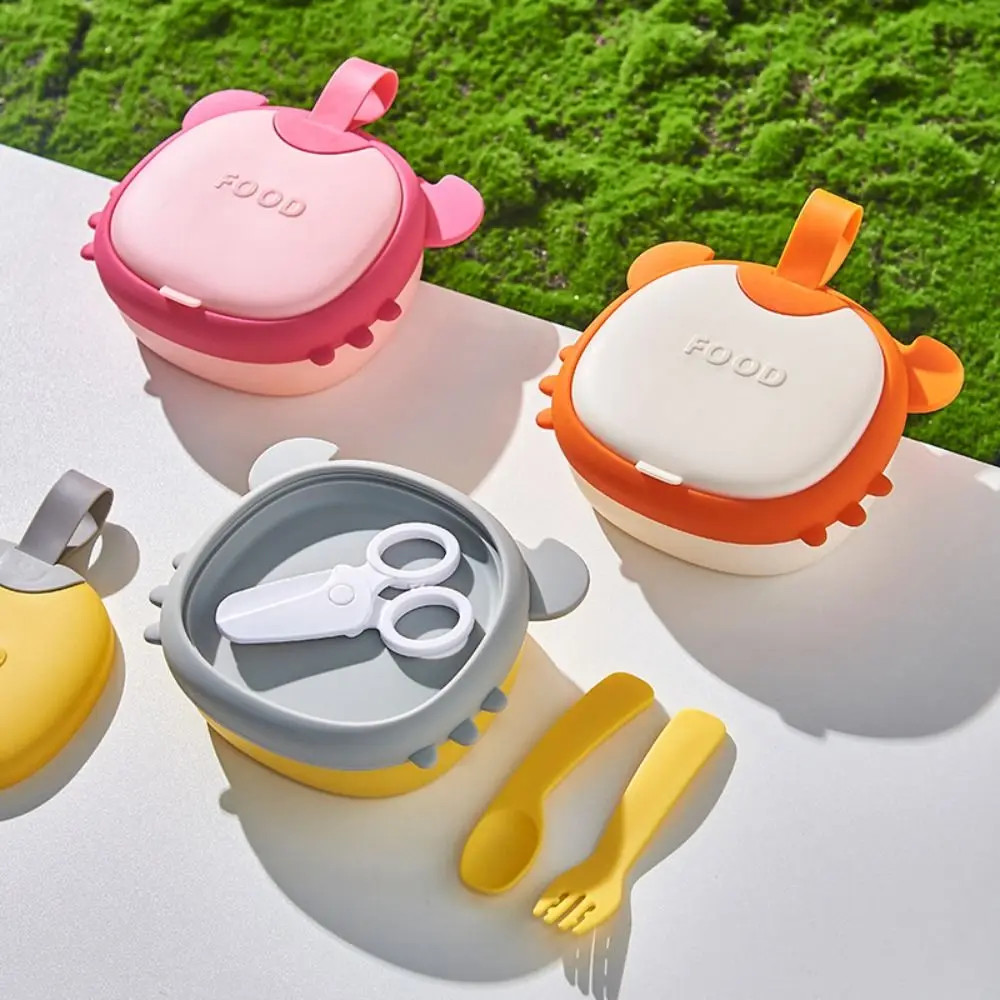 

Baby's Dinner Plate Children's Tableware Set Baby Outdoor Silicone Training Bowl With Complementary Food Scissors/Spoon/Fork