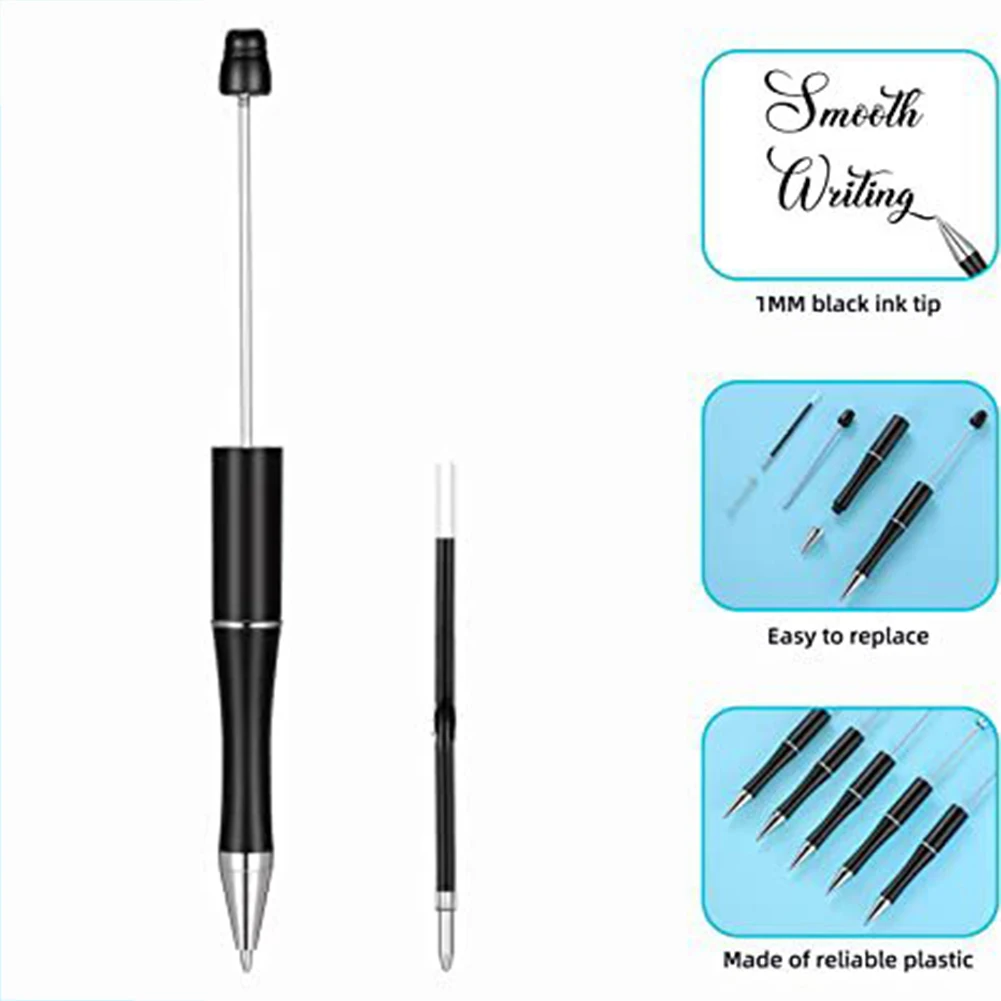 Ballpoint Pen Set Black Ink Diy Plastic String Ballpoint With 40 Extra Refills And 240 Beads Student School Office Supplies