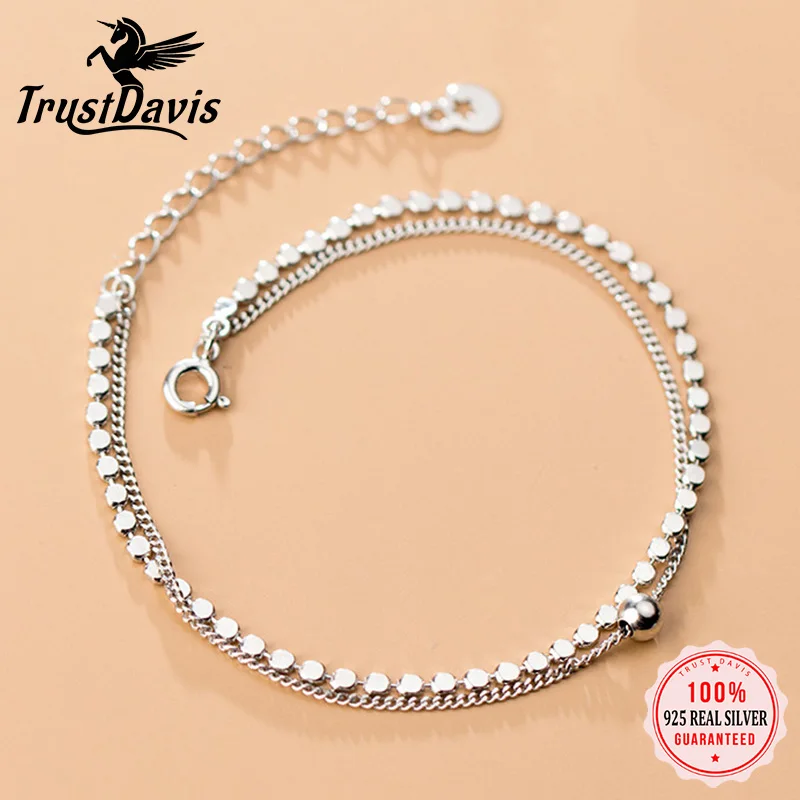 

Trustdavis Authentic 100% 925 Sterling Silver Fashion Beads double Chain Bracelet For Women Wife Best Friend Fine Jewelry DA167