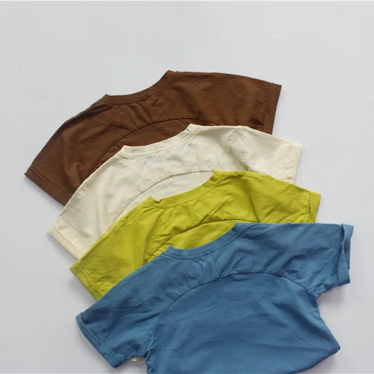 Criscky Summer Kids T-shirt Fashion Solid Girls Tees Short Sleeve Cotton Boys Tops Korean Casual Children Clothes For 1-6Y