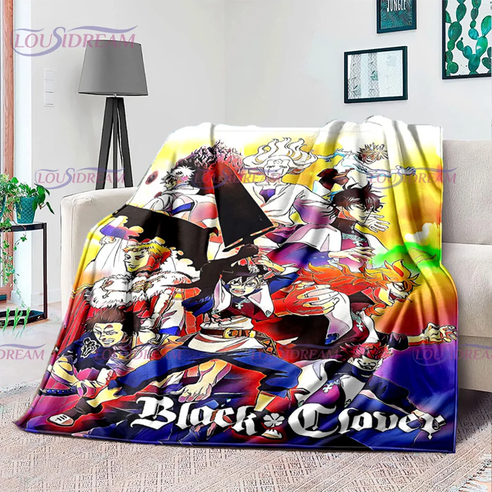 

Одеяло с черным принтом клевера из аниме, теплое одеяло серии Аста, Фланелевое мягкое и удобное домашнее дорожное одеяло, мультяшное одеяло, подарок