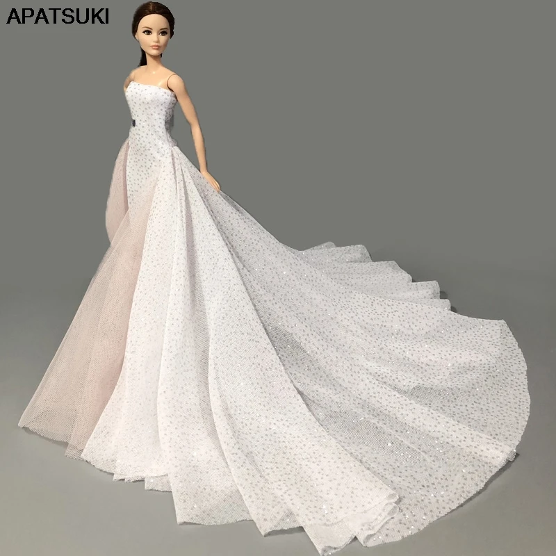 White High Fashion Wedding Dress for Barbie Doll Clothes Big