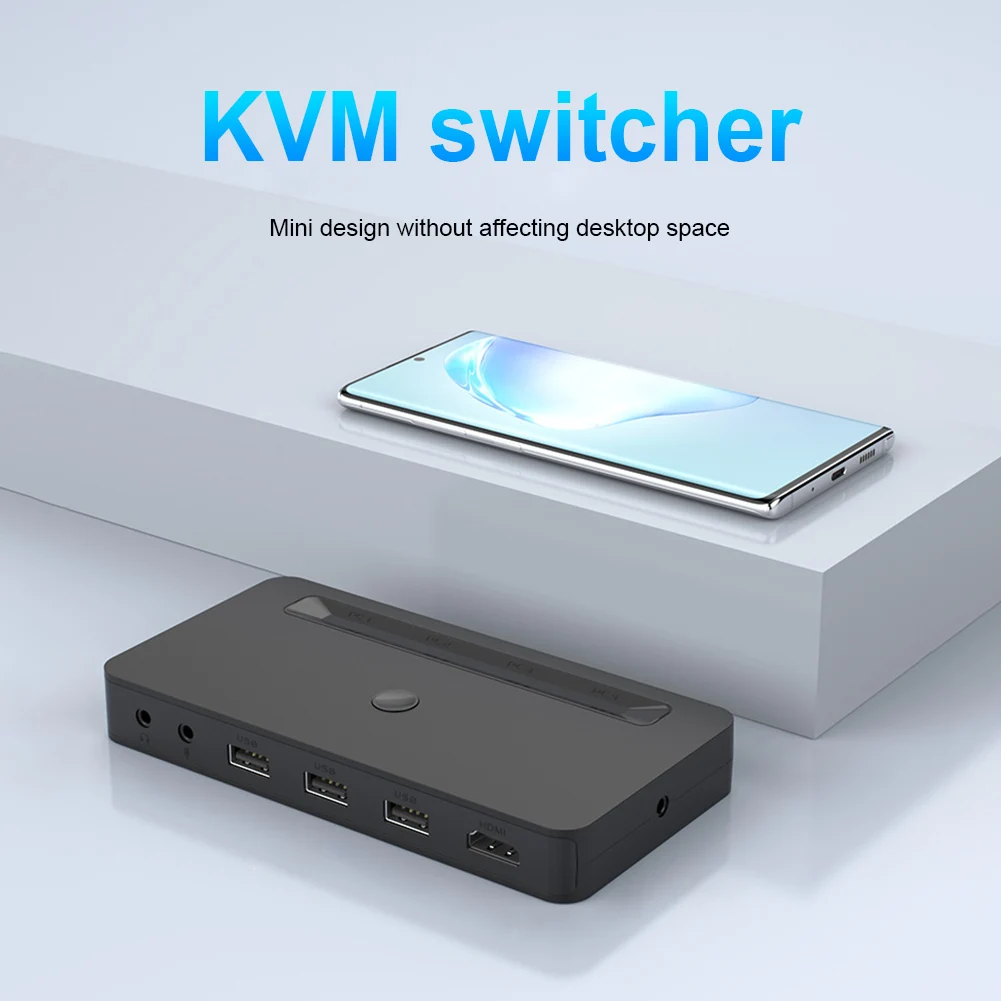 

2022 New Mini HDMI-compatible/USB KVM Switch KVM Splitter Selector 4K 30Hz 4-in 1-out for Shared Monitor Keyboard Mouse Printer