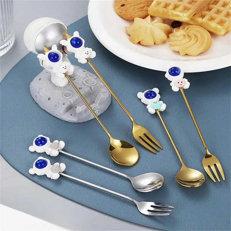 

Cake Fruit Stainless Steel Coffee Mixing Spoon Cartoon Dinnerware Fruit Fork Astronaut Style Astronaut Mixing Spoon Special Gift