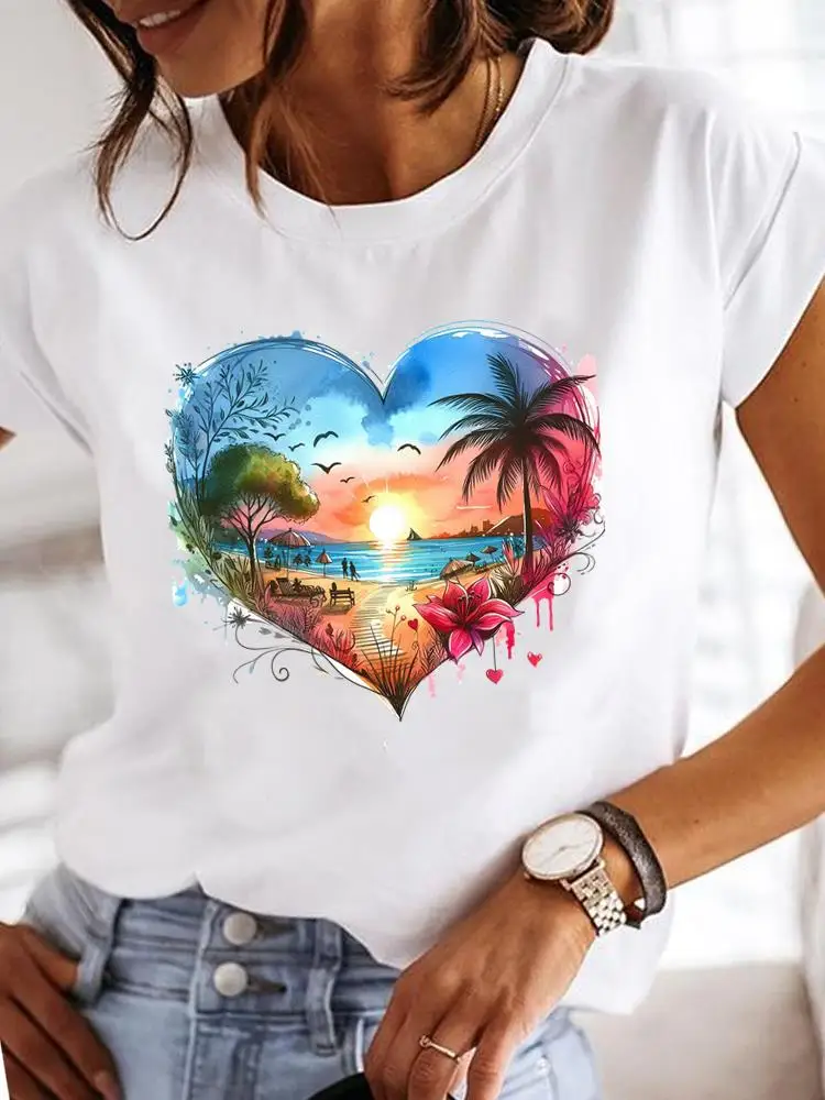 Trend Flower Sweet Women Fashion Lady Clothes T Female Graphic Tee Top Clothing For Casual O-neck Short Sleeve Print T-shirts