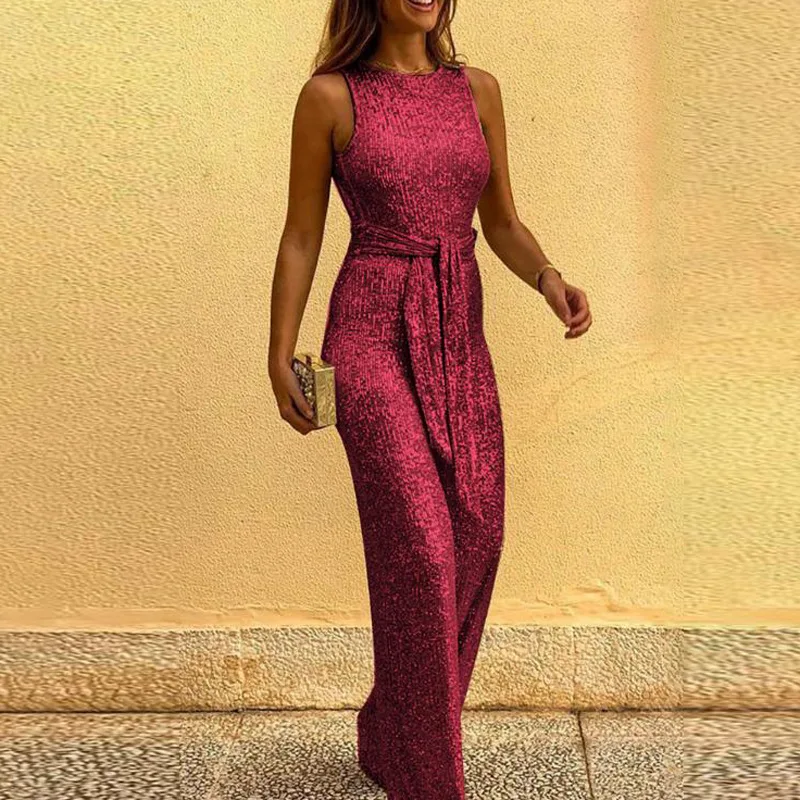 

2022 Women V-Neck Wide Leg Fashion Elegant Casual Party Jumpsuit Sexy Strapless Sleeveless Office Lady Rompers Playsuit Clubwear