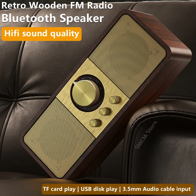 Портативное деревянное FM-радио в стиле ретро беспроводной приемник Hi-Fi стерео