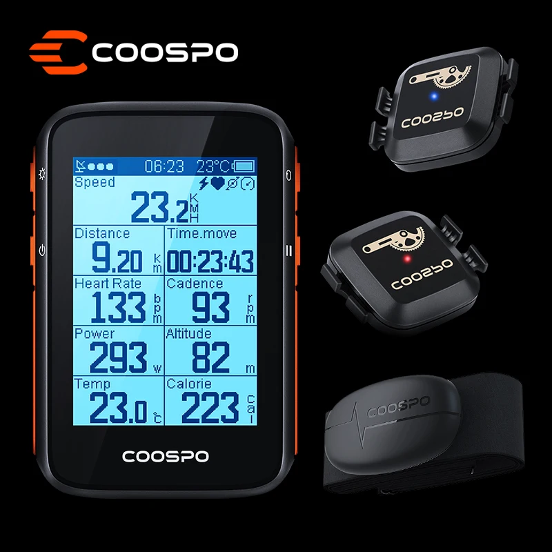 

CooSpo BC200 Wireless Bicycle Computer GPS Bike Speedometer Cycling Odometer 2.6in Bluetooth5.0 ANT+ APP Sync Slope Altitude