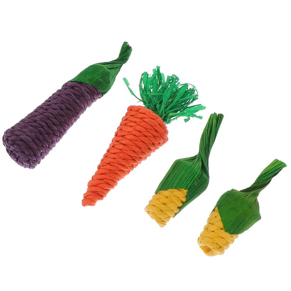 

5 Pcs Rabbit Toy Gnawing Treats Teething Cat Toys Hamster Chew Carrot Wooden Bite Stick Guinea