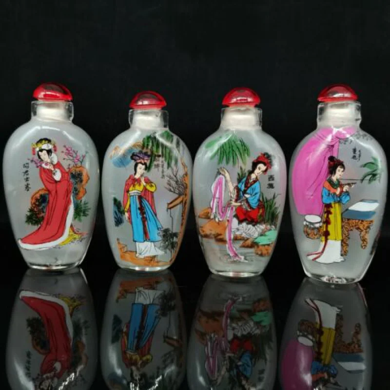 

Collectible China Coloured glaze handInside painting four beauty snuff bottle