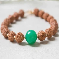 6mm natural knot green jade rudraksha beads 14k gold chain bracelet calming restore wristband energy cuff mental chakra fancy