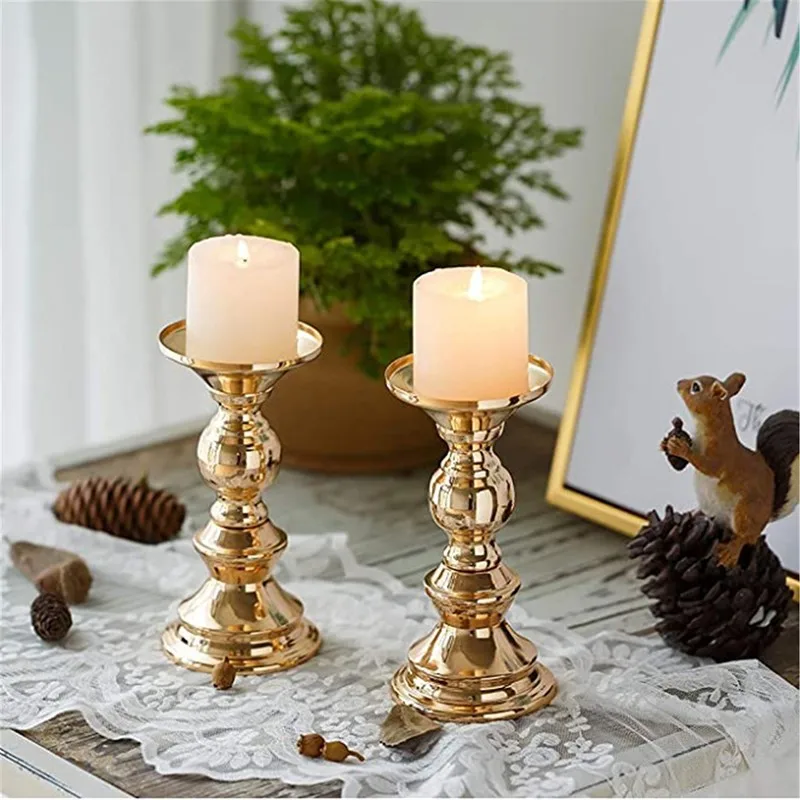 

Gold Pillar Candle Holders Decor for Wedding Centerpieces Metal Candlestick Holder Candlelight Dinner Decoration Table Candles