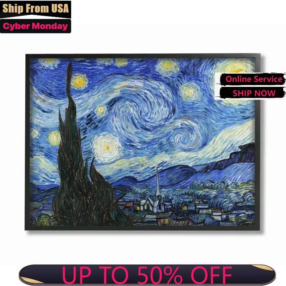 

Canvas Painting Home Decor Collection Van Gogh Starry Night Post Impressionist Painting Framed Giclee Wall Art