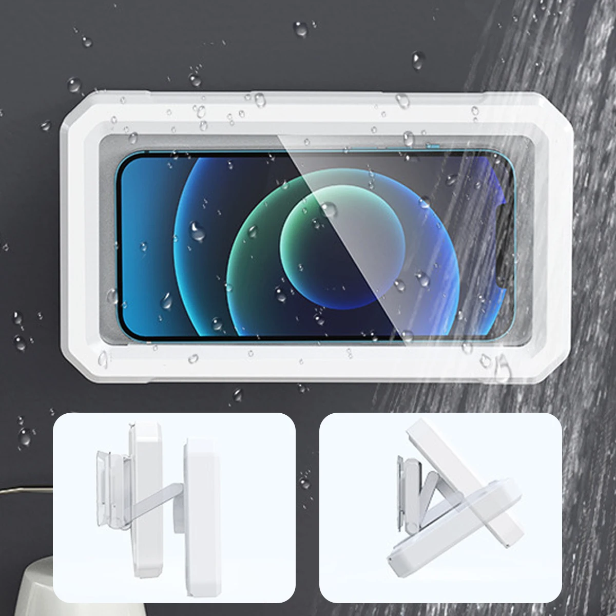 Регулируемый держатель для телефона для душа, водонепроницаемое зеркало с поворотом на 360 °/настенный держатель для телефона для душа, ванной, ванной комнаты, кухни, дома