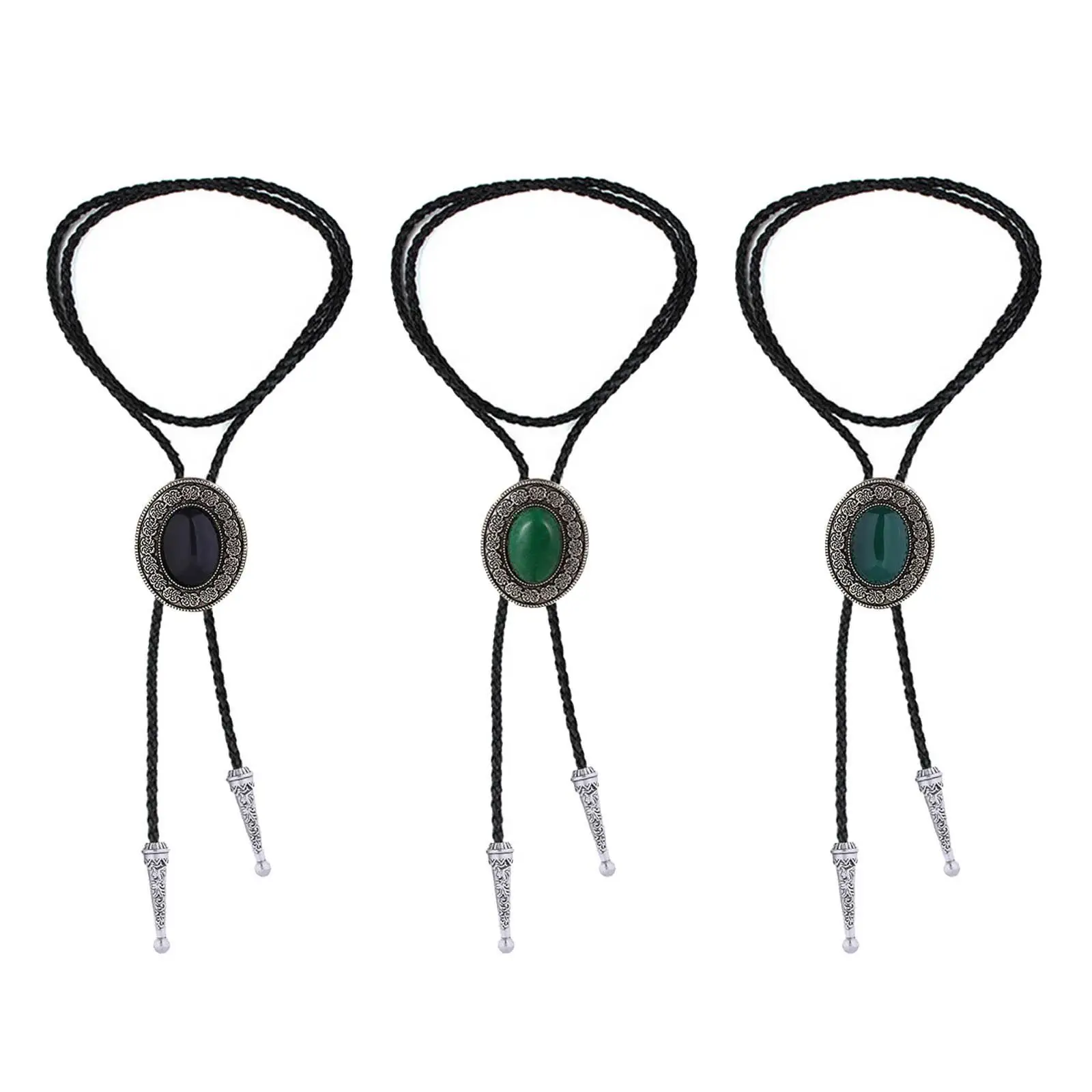 

Vintage Style Bolo Tie with Natural Stone Round Shape Native Western Bola Tie Collar Rope String Ties Men Women
