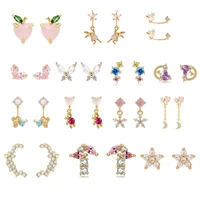 2022 trend summer new zircon stud earrings for women 925 sterling silver 18k gold jewelry novelty element earrings set wholesale