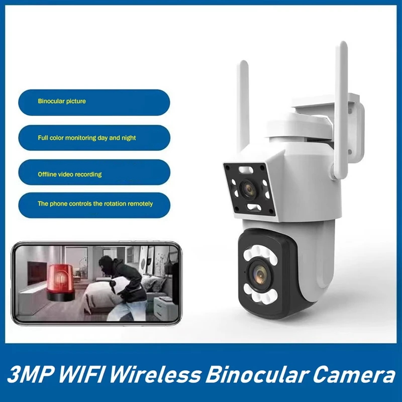 

Беспроводная бинокулярная камера 3 Мп с Wi-Fi, HD полноцветная камера видеонаблюдения с ночным видением, уличная Водонепроницаемая камера