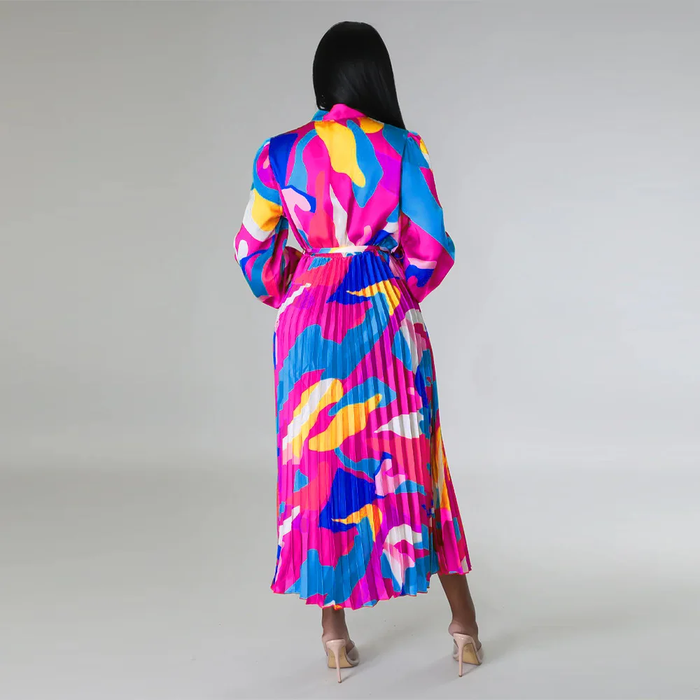 Felyn 2023 лучшее качество модный дизайн платье с принтом круглым вырезом и длинным