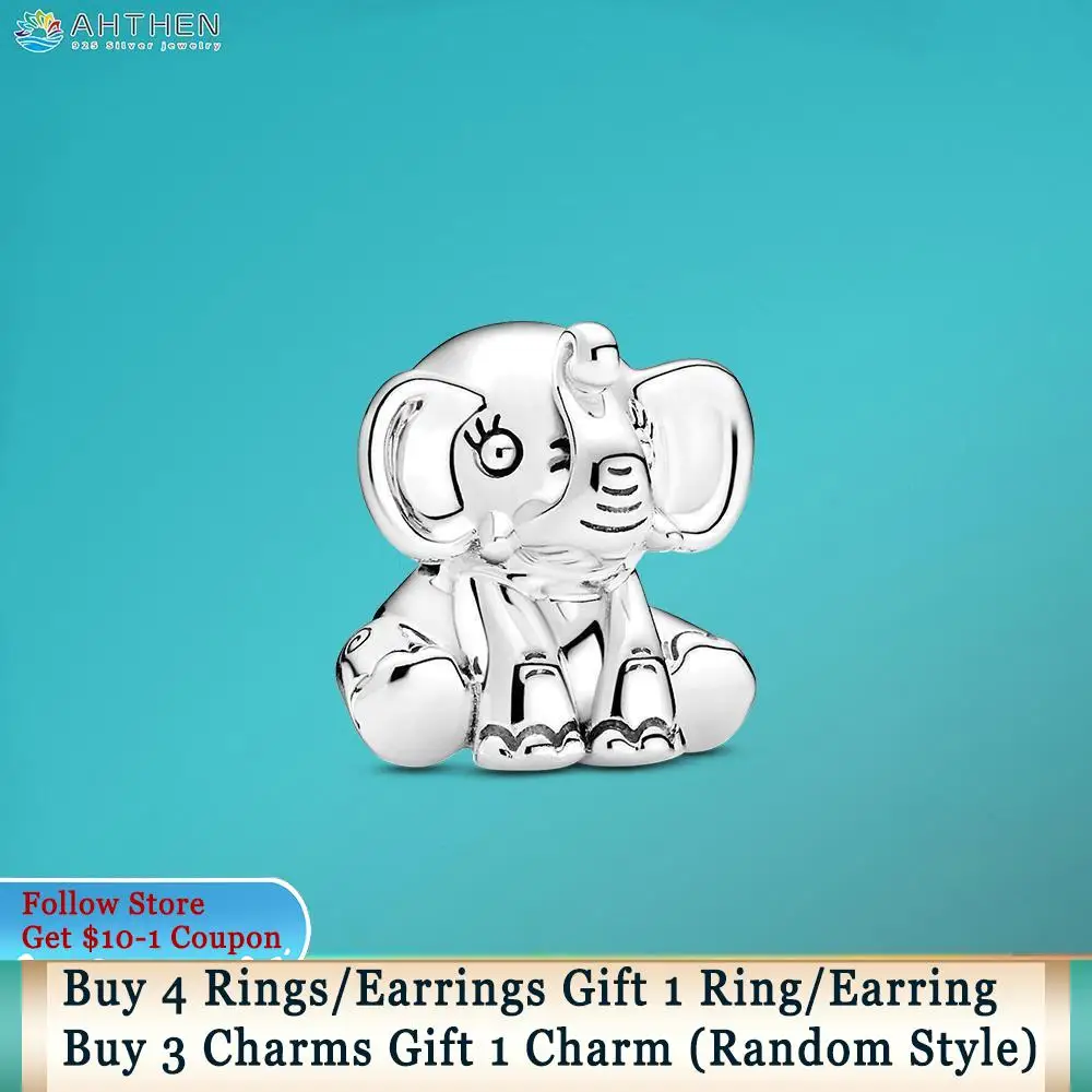 

Ahthen 925 Sterling Silver Bead Ellie the Elephant Charm fit Original Pandora Bracelets Women Jewelry Making Birthday Girl Gift