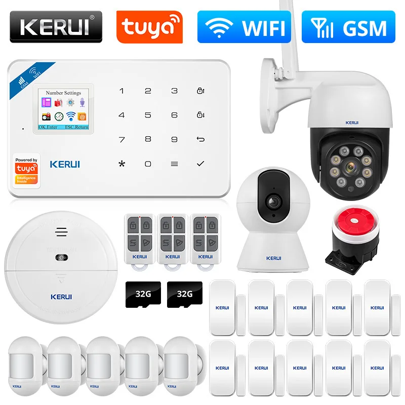 KERUI Security Alarm System GSM WIFI Smart Life Home Wireless Garage Burglar Tuya IP Camera Motion Detector Door Sensor Alexa