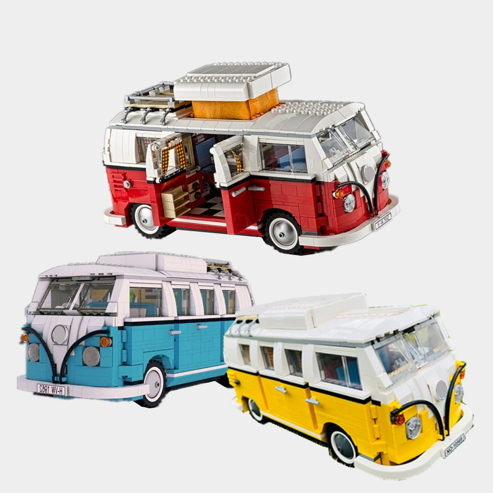 

10220 Technical Yellow blue T1 Camper Car Model Building Blocks Cars Bus DIY Bricks Kid Toys Birthday Gifts