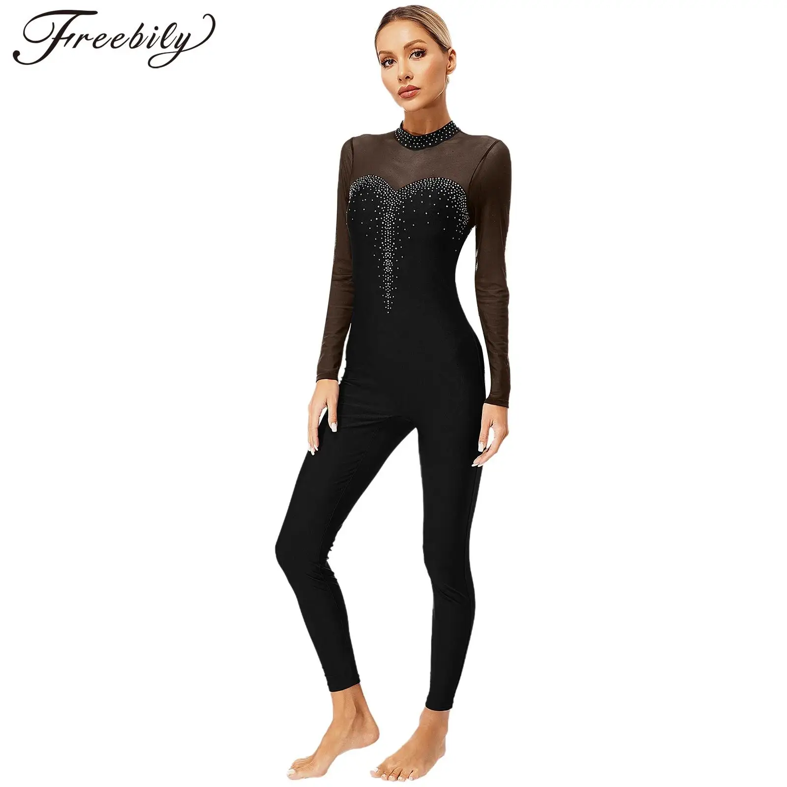 Женский Блестящий женский гимнастический комбинезон, прозрачный ...