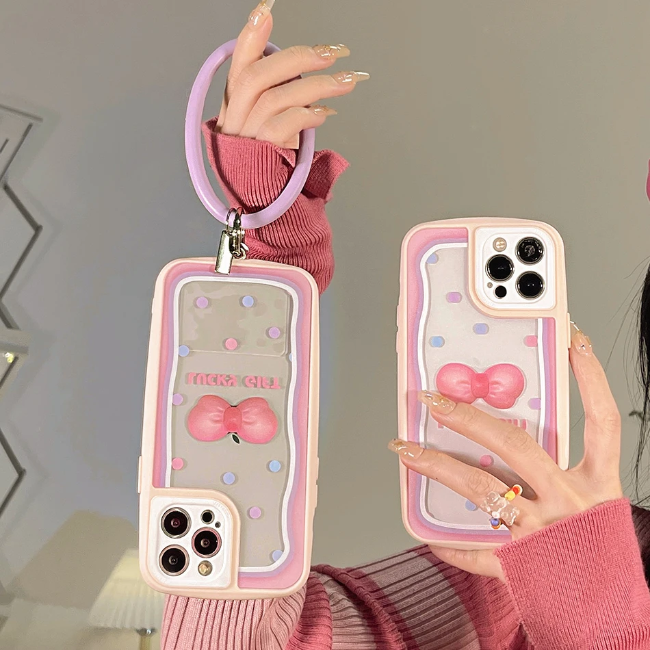 

For iPhone 13 Cute ins Girl Pink Bow Phone Case For iPhone 12 11 Pro Max X XR XS Max High Transparency Oval Shell Soft TPU Cover