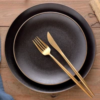 european black frosted ceramic plate hotel restaurant tableware golden border dinner plate pasta steak dishes kitchen utensils