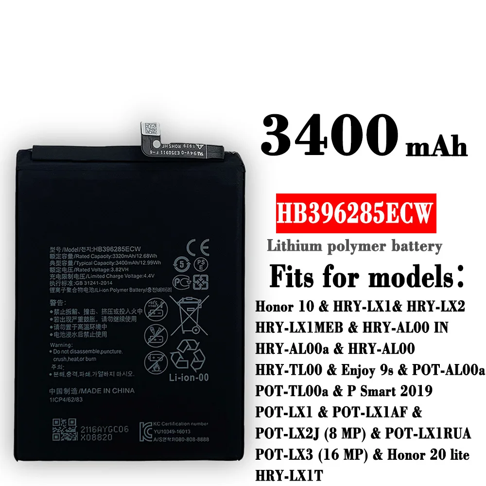 

HB396285ECW 3400 мА/ч аккумулятор для Huawei P20 Honor 10/Honor 10 Lite, задняя фотография, фотоэлементы, батареи