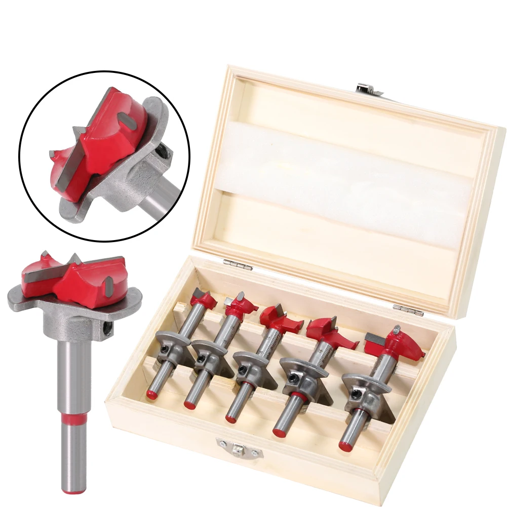 

5Pcs 15,20,25,30,35mm Adjustable Carbide Drill Bits Hinge Hole Opener Boring Bit Tipped Drilling Tool Woodworking Cutter