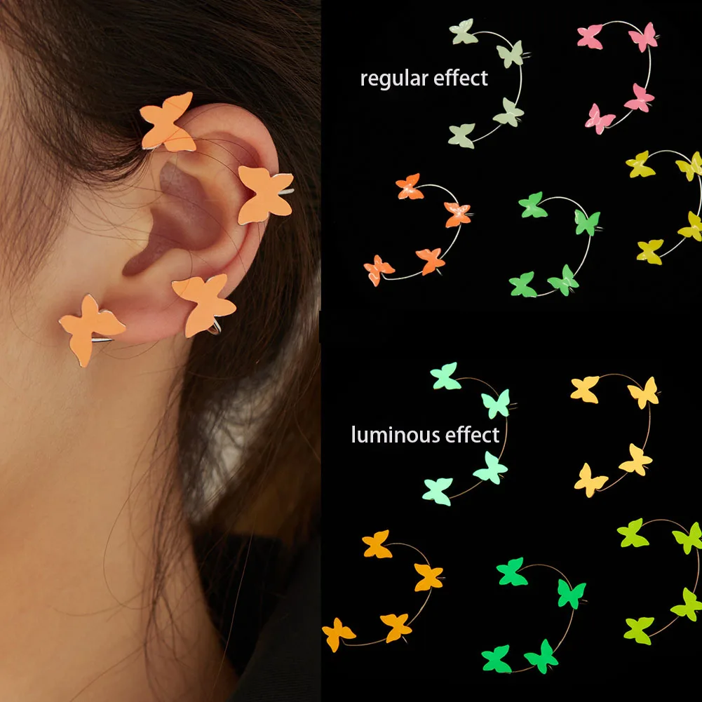 

2022 New Fashion Multicolor Butterfly Ear Clip Earrings For Women Luminous Paillette Non Piercing Earrings Jewelry Gifts