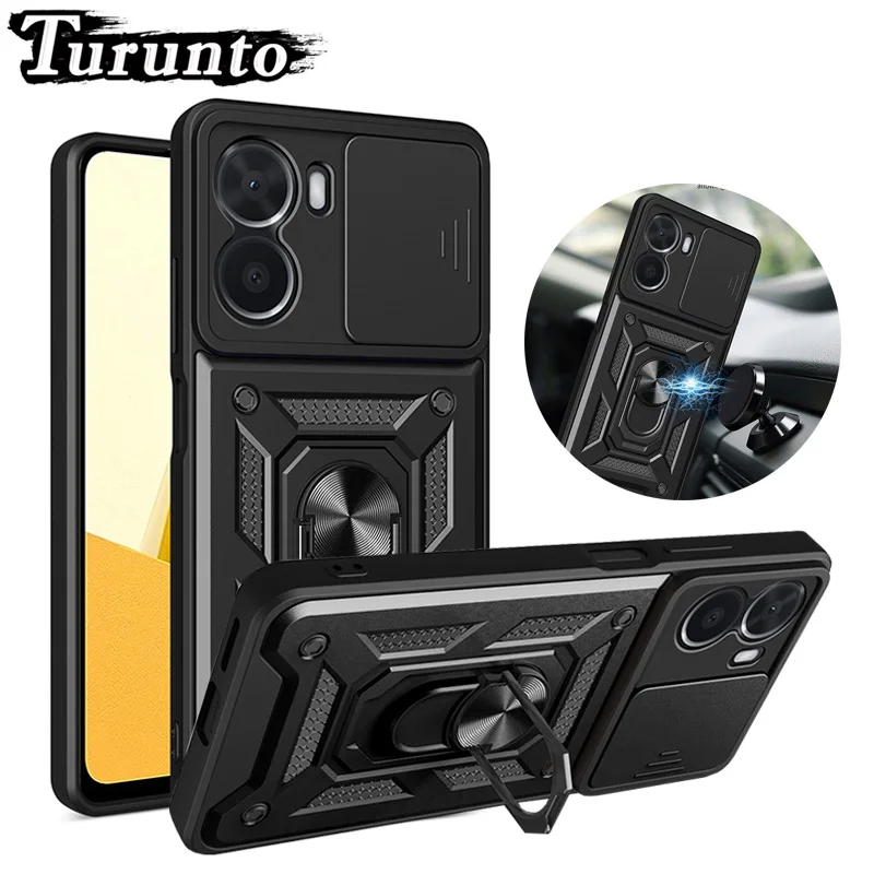 

Shockproof Magnetic Ring Bracket Cover For VIVO Y77 Y76S Y76 Y75 Y55 Sliding Camera Case For VIVO Y35 Y33S Y21S Y21 Y20 Y16 Y15S
