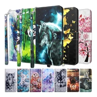 flip leather phone case for iphone se 2022 6 6s 7 8 plus xr etui wallet card slots stand back cover cartoon animals coque capa