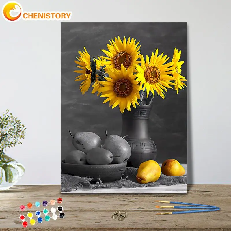 

CHENISTORY DIY Pictures By Number sunflower Kits Home Decor Painting By Numbers Flower Drawing On Canvas HandPainted Art Gift