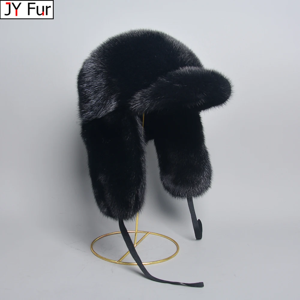 Men's Natural Real Mink Fur Hats Autumn and Winter Warm Fashion Luxury Genuine Whole Mink Fur Visors Cap For Men Hat