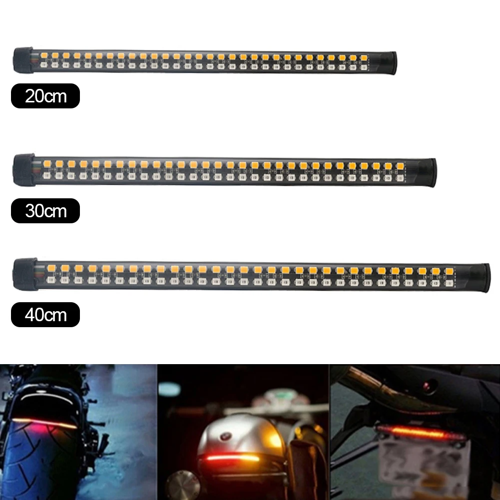 

20/30/40cm Motorcycle Red Amber Flowing LED Light Strip Bar 12V Tail Brake Turn Signal Strip Lights Parts For Truck Car