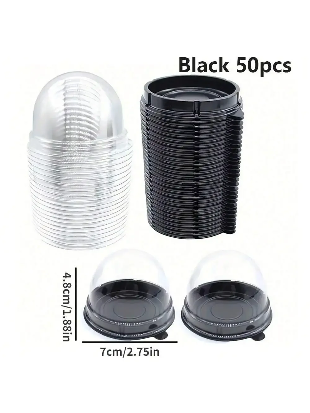 

50 шт., мини-прозрачные купольные контейнеры для тортов с крышками, золотисто-черная основа, коробка для выпечки, выпечки, кондитерских изделий для кексов, десертов, лунных тортов