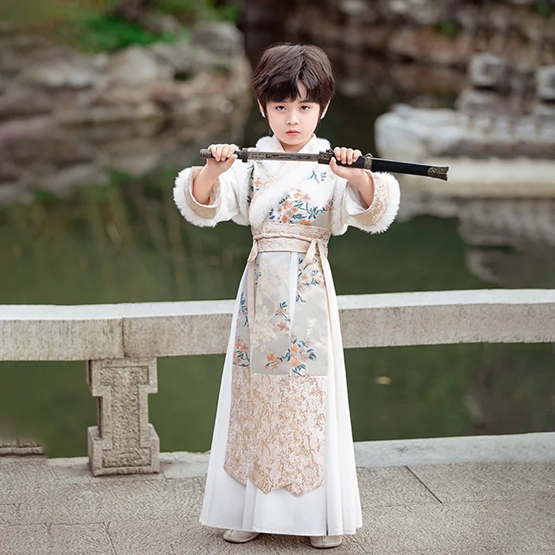 Новинка 2024 зимний красивый костюм Hanfu в китайском стиле Тан для мальчиков боевой