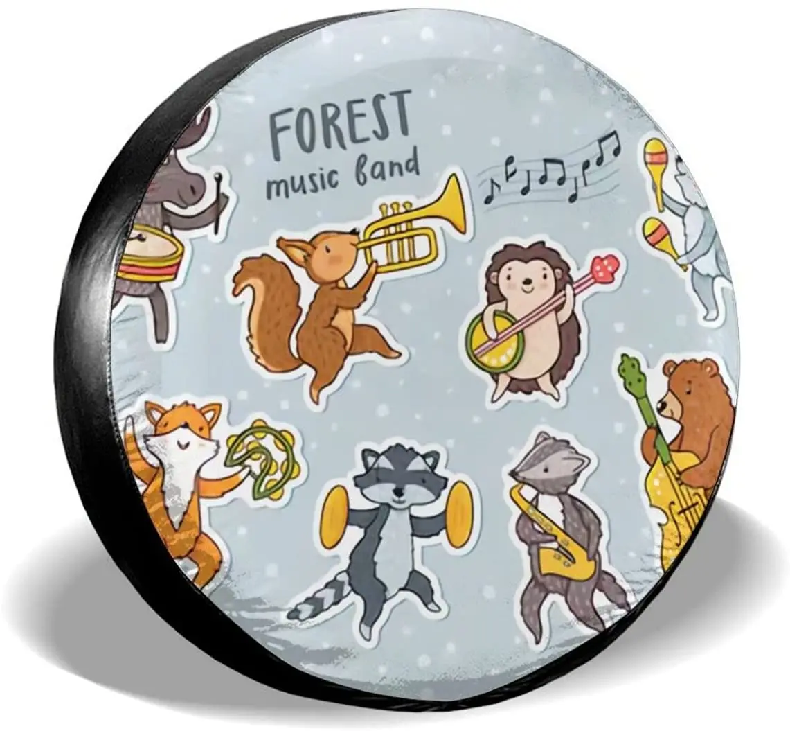 Forest Dancing Animal Fox Raccoon Wildlife Funny Square Spare Tire Cover Tire Covers Camping Waterproof Wheel