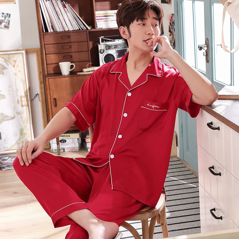 PICKBIRD 2022 New Satin Chiffon Couple Pajamas Short Sleeve Men's Pajama Set Silk Large Size Thin Section Ladies Homewear