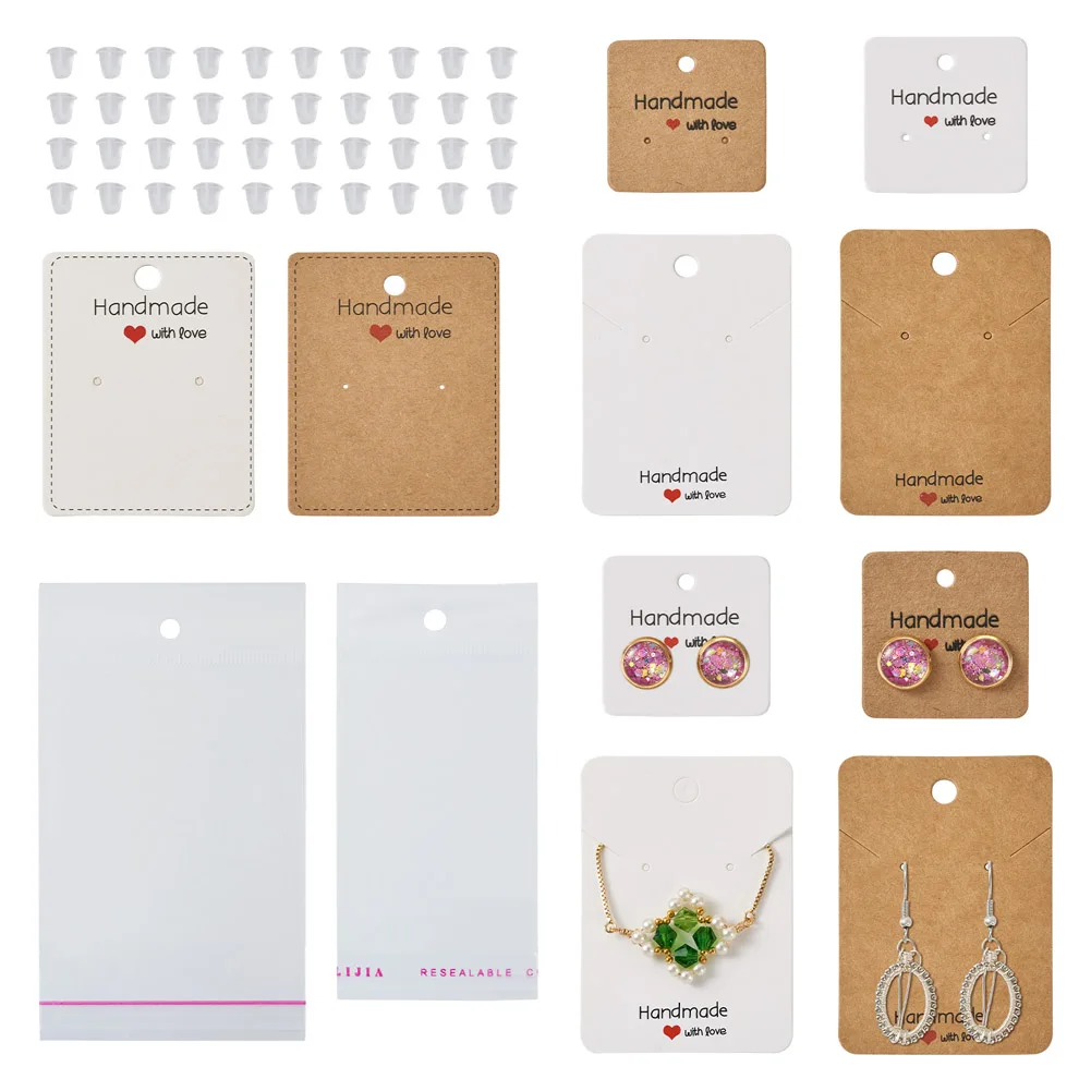 

1 Set Paper Earring Display Cards Mixed Color Cardboard Necklace Holder Card OPP Cellophane Bags Ear Nuts DIY Packing Supplies