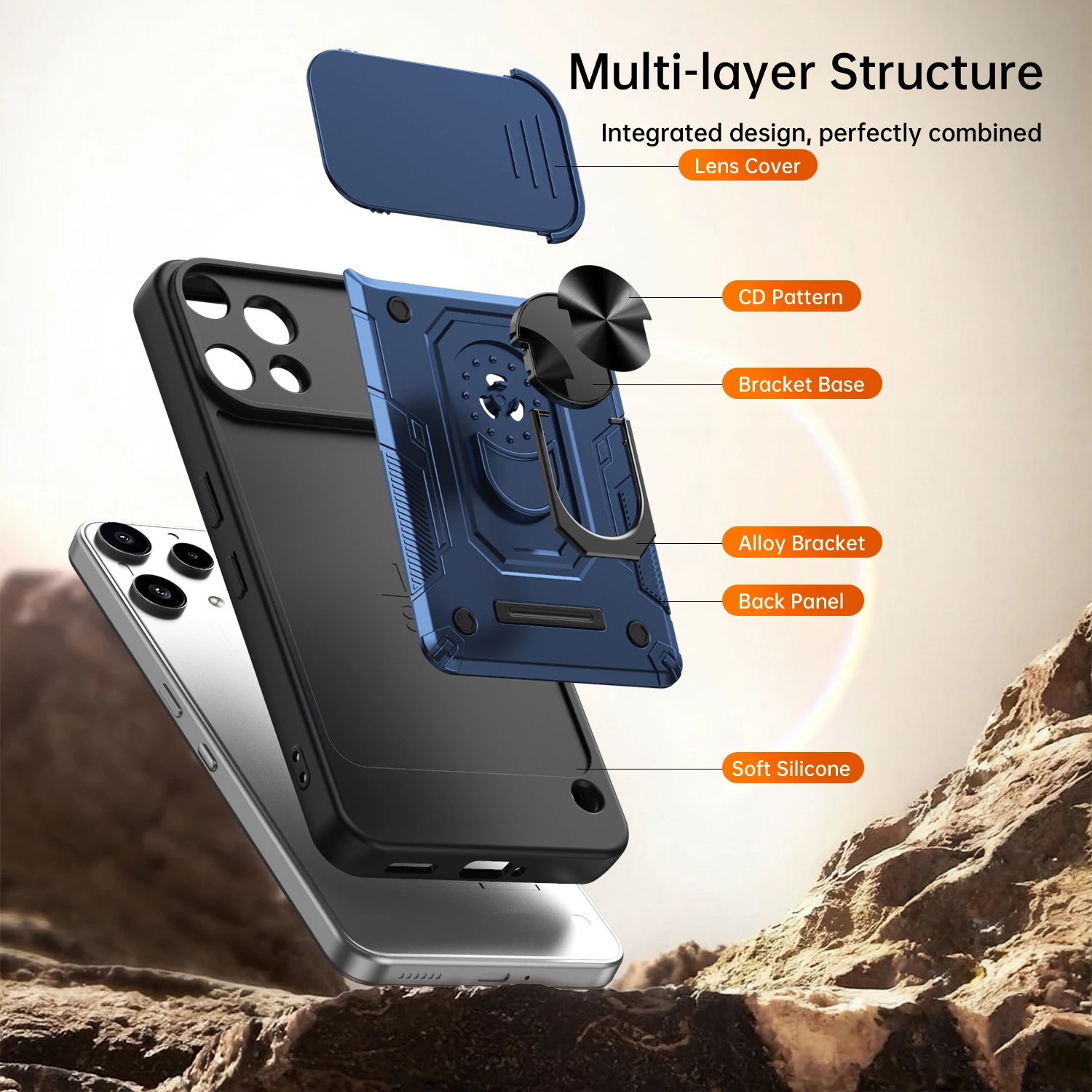 Фото Чехол Nanshan Armor для Nothing Phone 3A Lite с защитой объектива камеры, металлическим кольцом-подставкой и противоударным покрытием №4