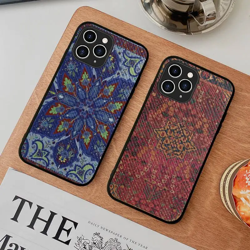 

FHNBLJ Persian carpet Floral pattern Phone Case Hard Leather Case for iPhone 11 12 13 Mini Pro Max 8 7 Plus SE 2020 XR XS Coque