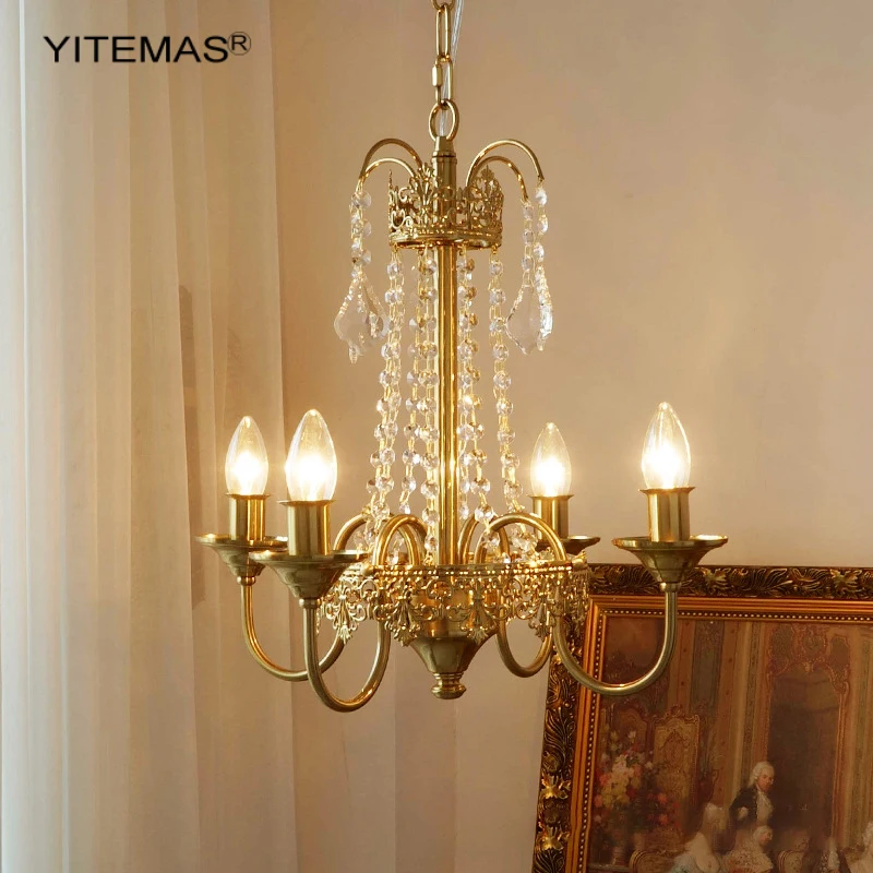 

Хрустальная люстра во французском стиле, роскошный Медный Подвесной Светильник для спальни, коридора, винтажная лампа для лестницы и прихожей