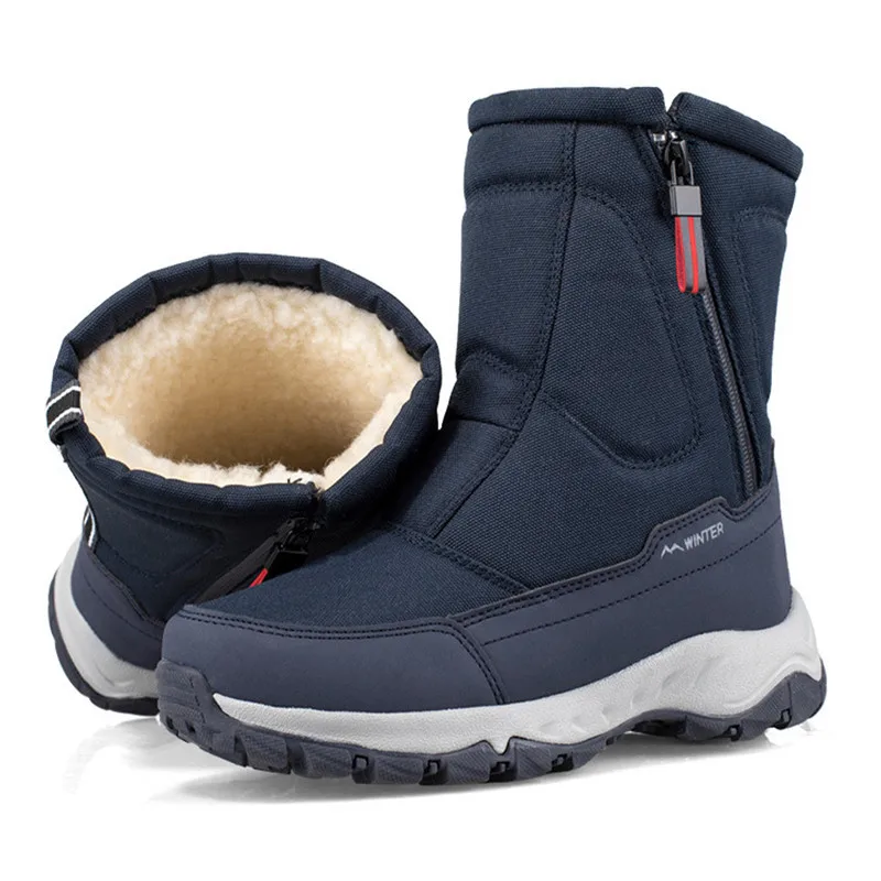 

2022 Winter Men Women Boots Outdoor Waterproof Hiking fishing Shoes Warm Snow Boots Mid-calf High Gang Thick Plush Cotton Shoes