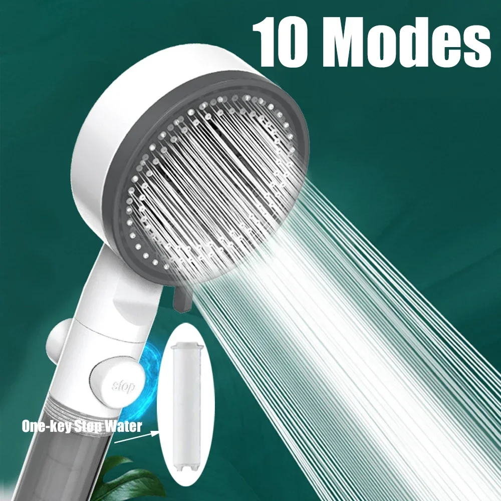 

Key Filtered Shower Bathroom Water Modes 10 High-Pressure Nozzle One Handheld Stop Head Shower Showerhead Portable
