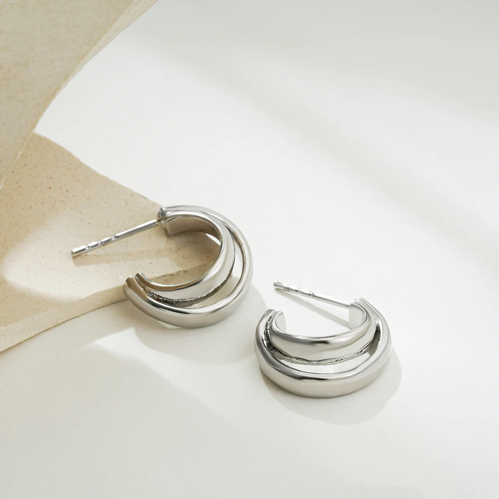 Женские двойные круглые серьги-кольца винтажные золотистые/Серебристые из