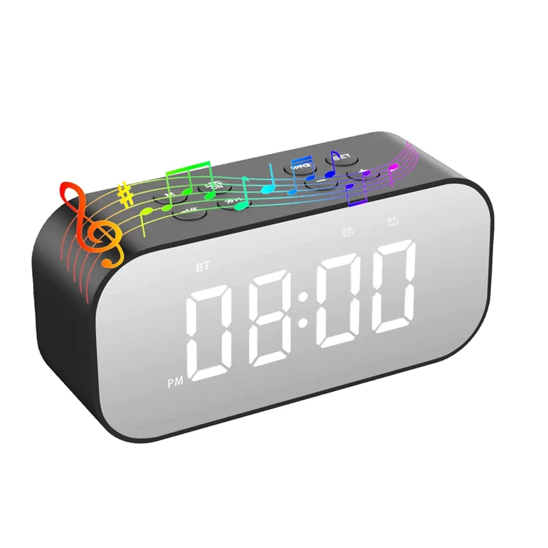 For Bedroom/office,digital Clock With Bluetooth Speaker,alarm Clock For Heavy Sleepers Adults/teens Black
