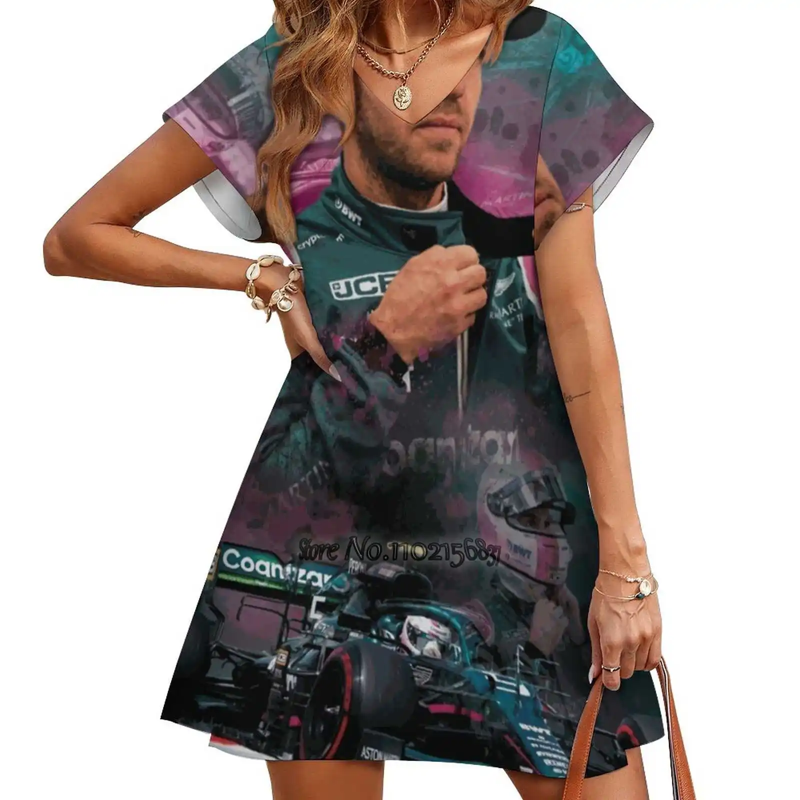 

Модное уличное платье Vettel, свободная юбка с V-образным вырезом и коротким рукавом, повседневная юбка для вечерние, 5Xl, юбка Vettel Racing, почти Имол...