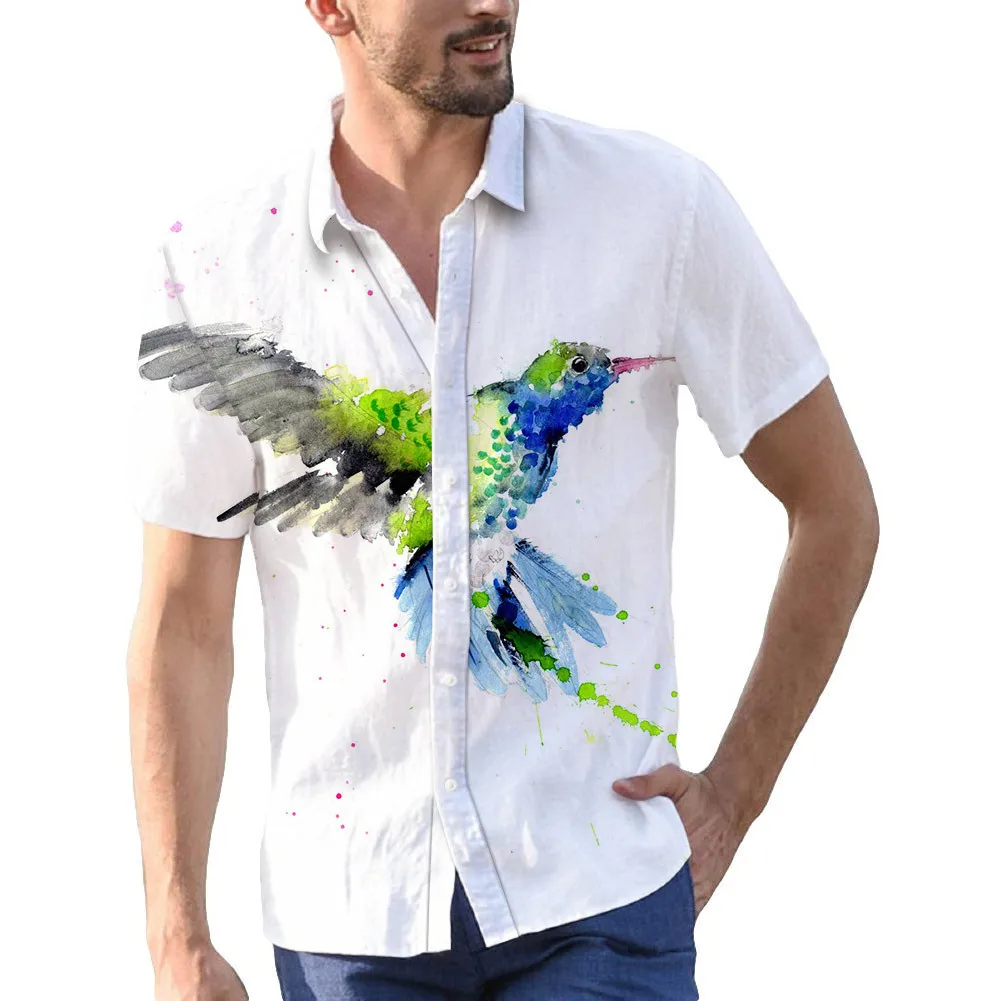 

2023 Summer Men'S Bird Costumes Hawaiian Beach Shirt Digital Printed Animal Series Pattern Young Mens 3D Floral Casual Blouse